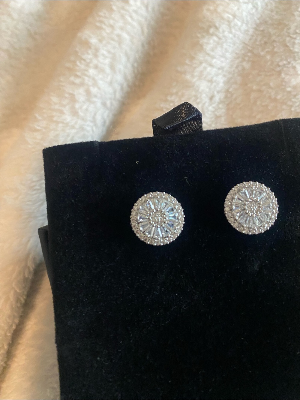 Nine West Silver Round Halo Crystal Stud Earrings